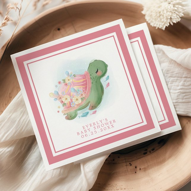 Floral Sea Turtle Cute Pink Baby Shower Napkin (Creator Uploaded)