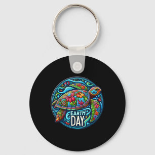 Floral Sea Turtle Earth Day Planet Art Animal Love Key Ring