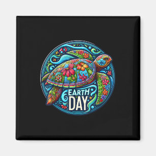 Floral Sea Turtle Earth Day Planet Art Animal Love Magnet
