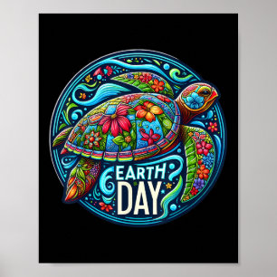 Floral Sea Turtle Earth Day Planet Art Animal Love Poster