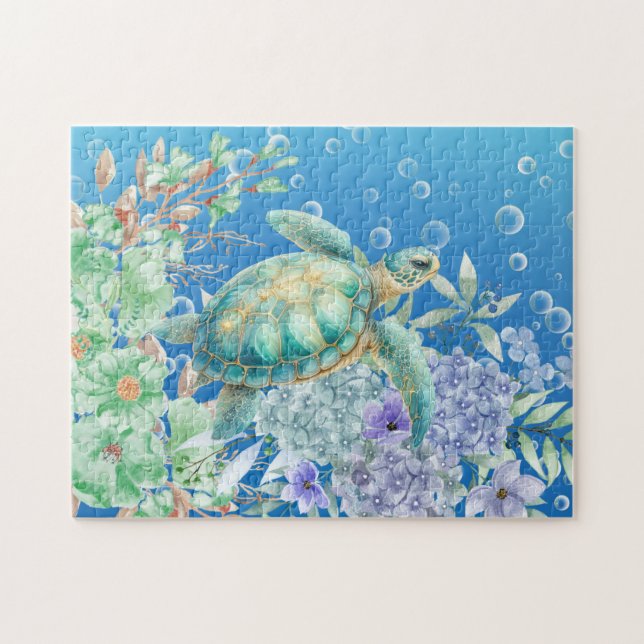 Floral Sea Turtle Jigsaw Puzzle (Horizontal)