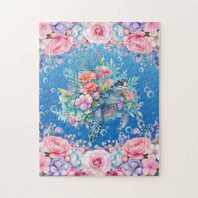 Floral Sea Turtle Jigsaw Puzzle (Vertical)