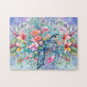 Floral Sea Turtle Jigsaw Puzzle