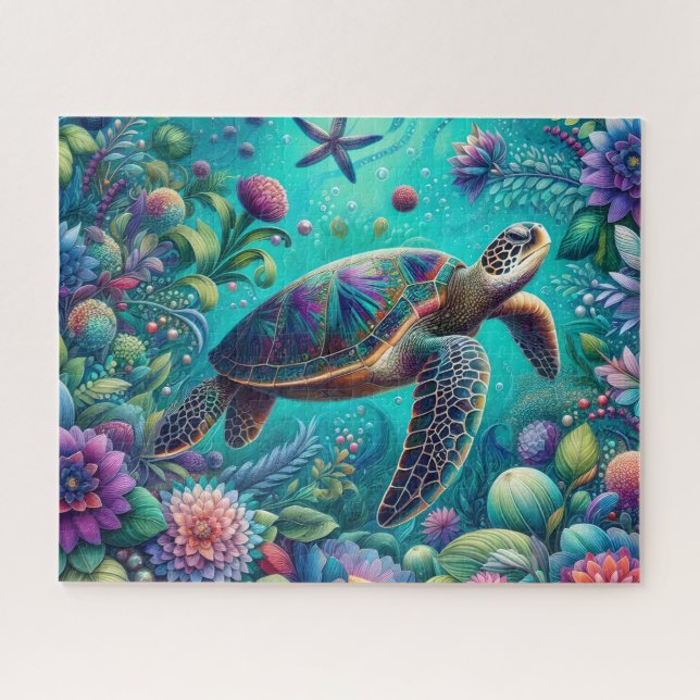 Floral Sea Turtle Jigsaw Puzzle (Horizontal)
