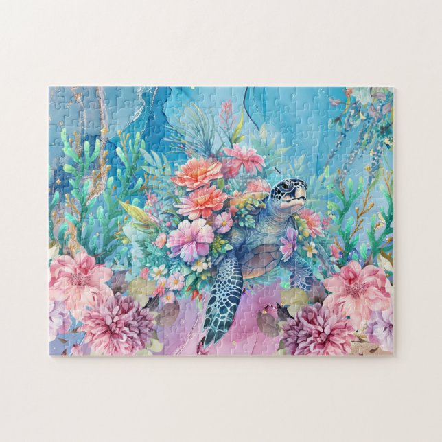 Floral Sea Turtle Jigsaw Puzzle (Horizontal)