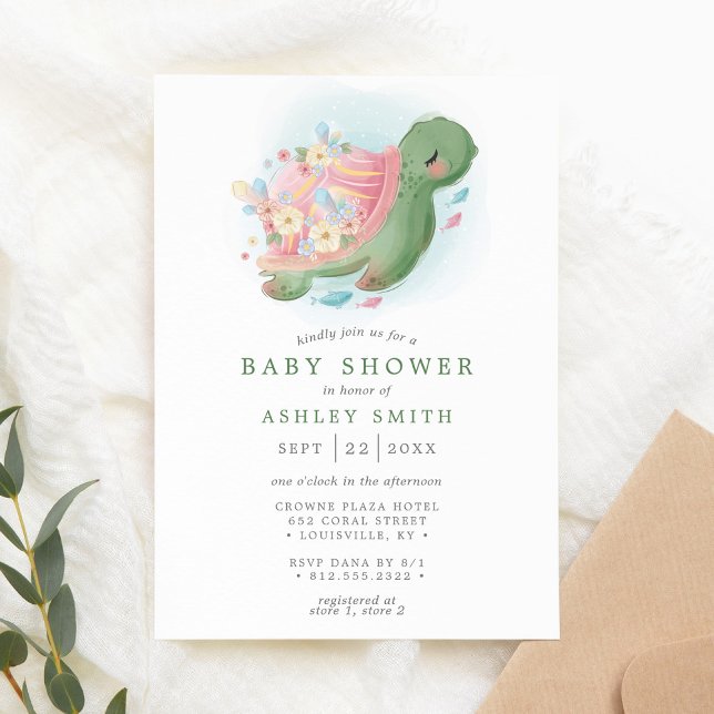 Floral Sea Turtle Nautical Ocean Fish Baby Shower Invitation (Creator Uploaded)