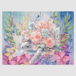 Floral Sea Turtle & Pastel Flowers  Tissue Paper