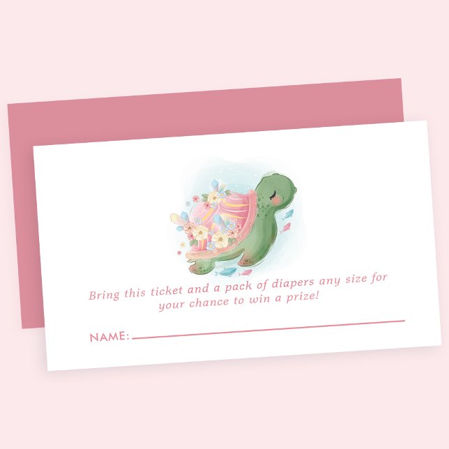 Floral Sea Turtle Pink Baby Shower Diaper Raffle Enclosure Card (Creator Uploaded)