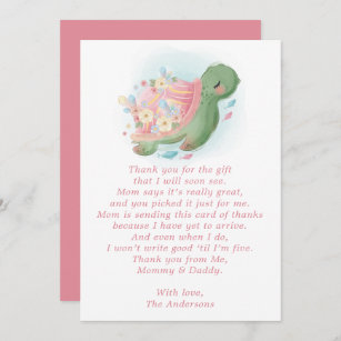 Floral Sea Turtle Pink Baby Shower Thank You Card