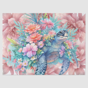 Floral Sea Turtle & Pink Flowers  Tissue Paper