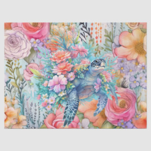 Floral Sea Turtle & Pink Flowers  Tissue Paper