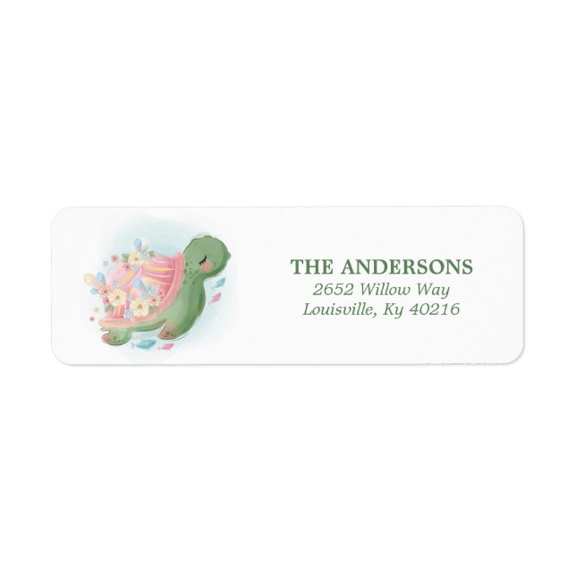 Floral Sea Turtle Return Address Label (Front)