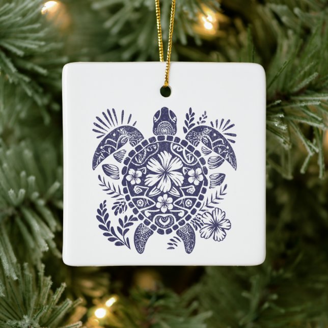 Floral Sea Turtle save our oceans Ceramic Ornament (Tree)