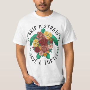 Floral Sea Turtle – Skip a Straw, Save a Turtle T-Shirt