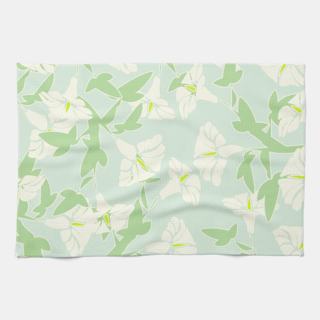 Floral Seafoam Green And White Dish towel (Horizontal)