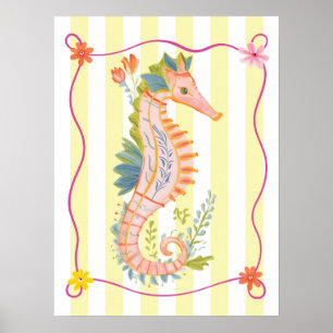 floral seahorse funky wall art poster