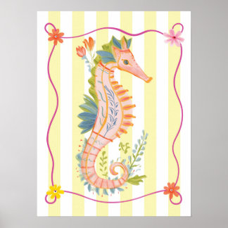 floral seahorse funky wall art poster