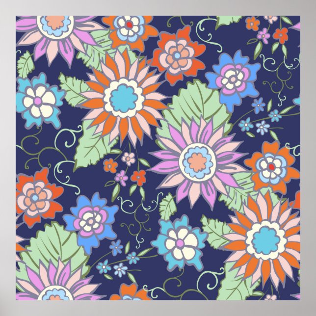 Floral seamless background pattern spring - summer poster (Front)