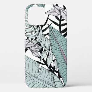 Floral seamless leaves pattern with tropical plant iPhone 12 case