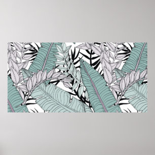 Floral seamless leaves pattern with tropical plant poster