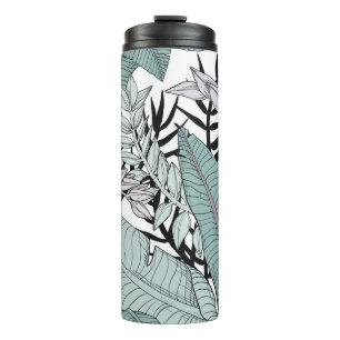 Floral seamless leaves pattern with tropical plant thermal tumbler