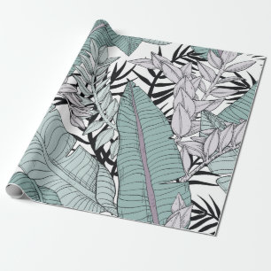 Floral seamless leaves pattern with tropical plant wrapping paper