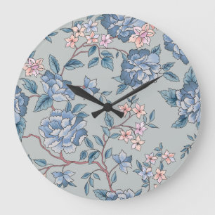 Floral seamless, ornamental garden background large clock