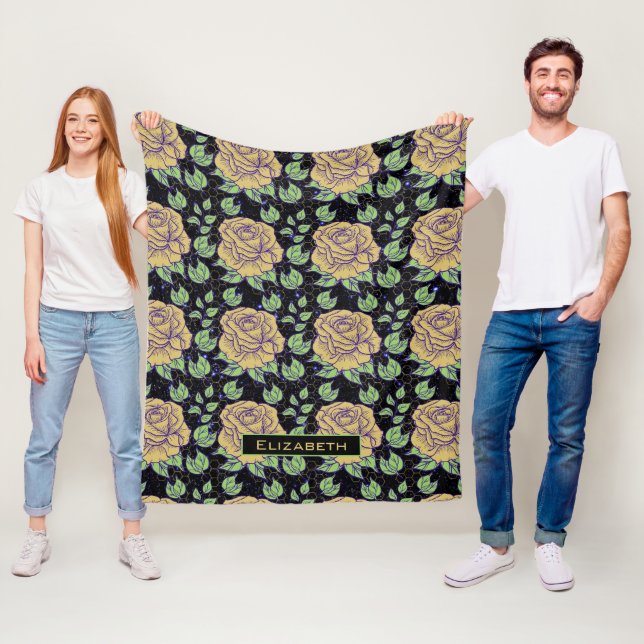 Floral seamless pattern big bloom personalised nam fleece blanket (In Situ)