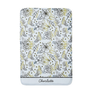 Floral seamless pattern big blossom personalised  bath mat