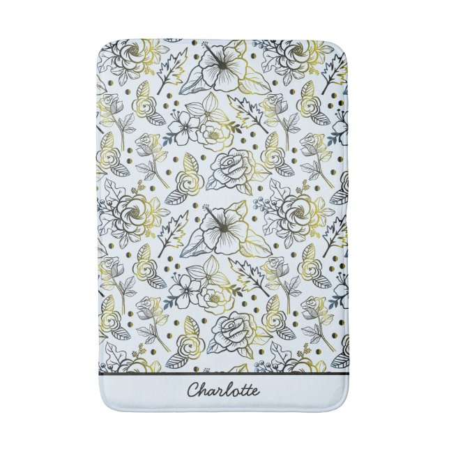 Floral seamless pattern big blossom personalised  bath mat (Front Vertical)