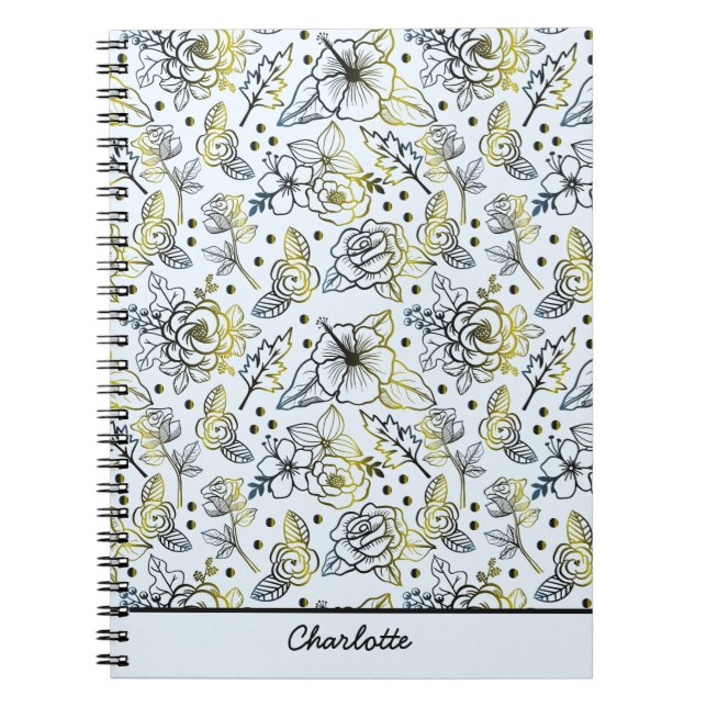 Floral seamless pattern big blossom personalised  notebook (Front)
