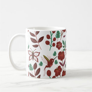 Floral seamless pattern birds and butterflies coffee mug