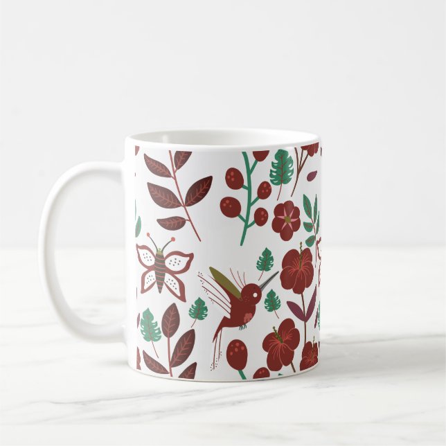 Floral seamless pattern birds and butterflies coffee mug (Left)