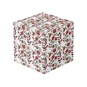Floral seamless pattern birds and butterflies cube