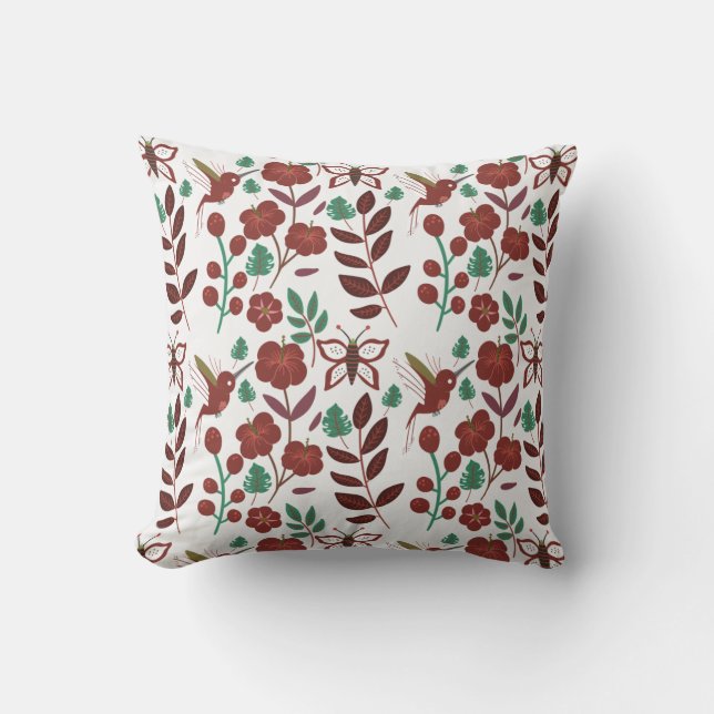 Floral seamless pattern birds and butterflies cushion (Front)