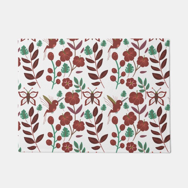 Floral seamless pattern birds and butterflies doormat (Front)
