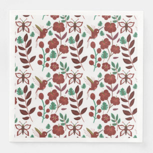 Floral seamless pattern birds and butterflies napkin