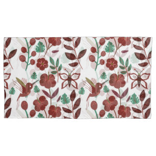Floral seamless pattern birds and butterflies pillowcase