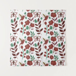 Floral seamless pattern birds and butterflies tapestry