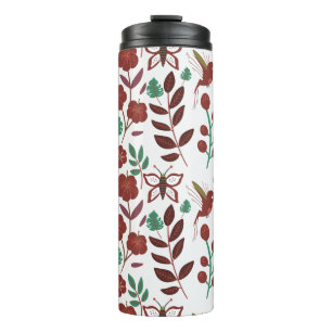 Floral seamless pattern birds and butterflies thermal tumbler