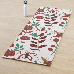 Floral seamless pattern birds and butterflies yoga mat