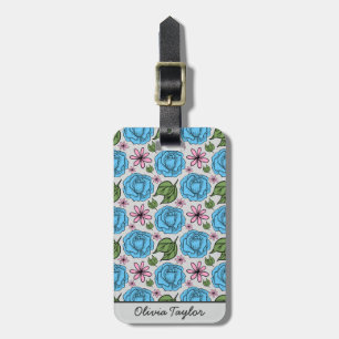 Floral seamless pattern blue & pink personalised luggage tag