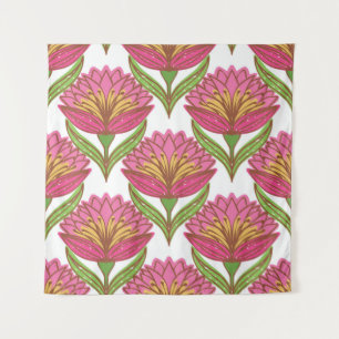 Floral seamless pattern. Bright red flowers on whi Tapestry