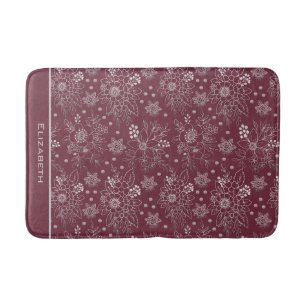 Floral seamless pattern burgundy personalized name bath mat