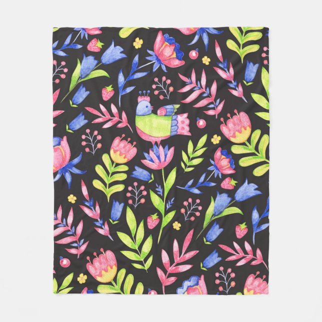 Floral seamless pattern design. Spring flowers and Fleece Blanket (Front)