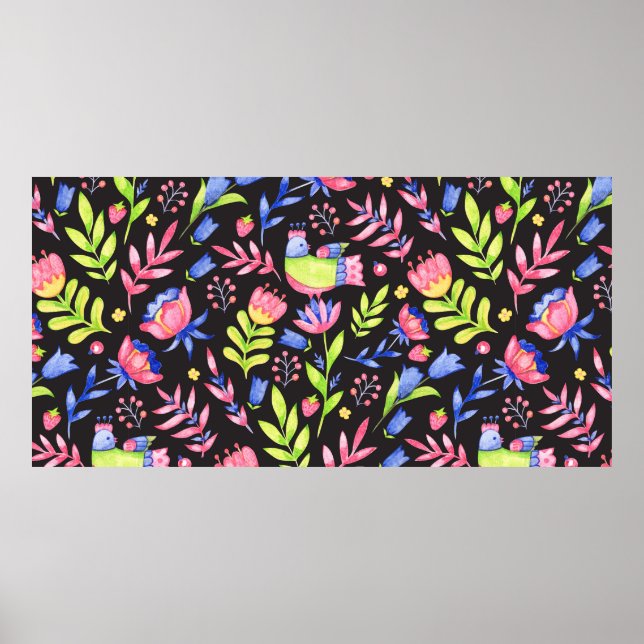 Floral seamless pattern design. Spring flowers and Poster (Front)