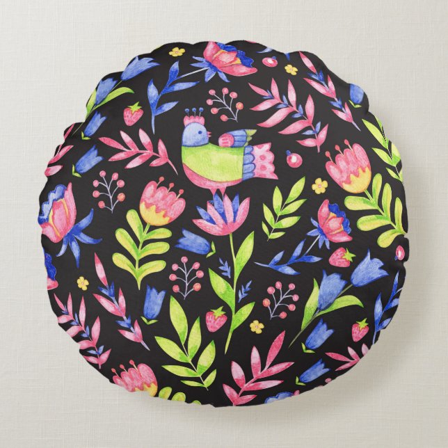 Floral seamless pattern design. Spring flowers and Round Cushion (Front)
