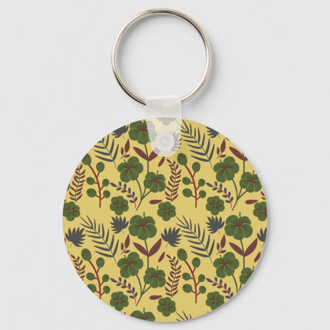 Floral seamless pattern flowers and butterflies key ring (Front)