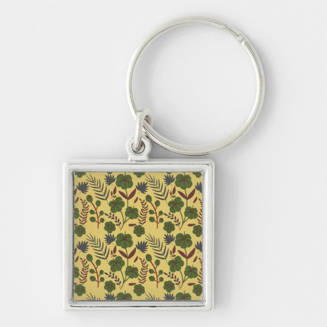 Floral seamless pattern flowers and butterflies key ring (Front)