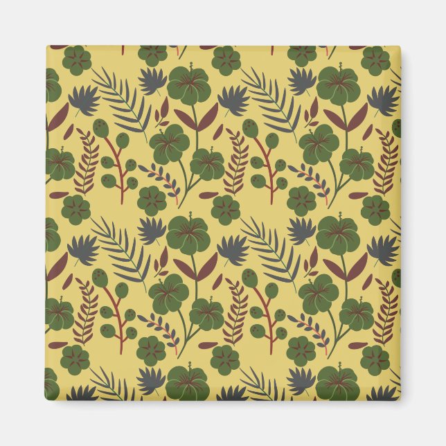 Floral seamless pattern flowers and butterflies magnet (Front)